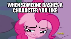 Size: 430x241 | Tagged: safe, edit, edited screencap, screencap, pinkie pie, pony, image macro, meme, sad, solo, when x and y