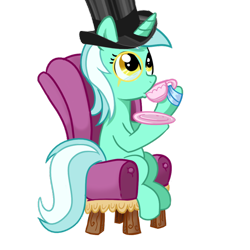 Size: 662x662 | Tagged: artist needed, safe, lyra heartstrings, food, hat, monocle, solo, tea, top hat