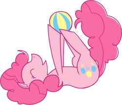 Size: 824x708 | Tagged: safe, artist:amazingmollusk, pinkie pie, earth pony, pony, ball, eyes closed, on back, pie daily, simple background, smiling, solo, transparent background