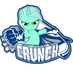 Size: 1123x1123 | Tagged: safe, artist:lyraheartstrngs, lyra heartstrings, ahl, angry, hand, hockey, hockey stick, ice hockey, logo, logo parody, lyra's humans, pose, syracuse crunch