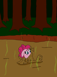 Size: 1530x2079 | Tagged: safe, artist:crimsonknight9001, pinkie pie, earth pony, pony, female, mare, mud, quicksand, sinking, smelly, solo, stink lines