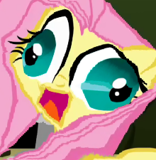 Size: 220x225 | Tagged: safe, edit, fluttershy, pegasus, pony, content-aware scale, cross-eyed, open mouth, scared, wat