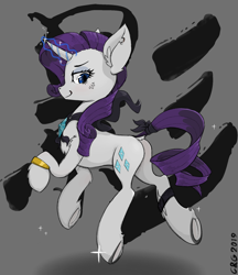 Size: 1536x1776 | Tagged: safe, artist:qzygugu, rarity, pony, unicorn, bracelet, butt, chest fluff, dock, jewelry, lidded eyes, magic, plot, shadow, smiling, solo, sparkles, underhoof