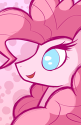 Size: 3300x5100 | Tagged: safe, artist:flamevulture17, pinkie pie, earth pony, pony, abstract background, absurd resolution, bust, colored pupils, cute, female, happy, mare, portrait, profile, smiling, solo