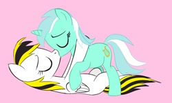 Size: 1023x614 | Tagged: safe, lyra heartstrings, oc, oc:silver ice, canon x oc, female, kissing, lesbian, shipping