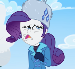 Size: 1174x1078 | Tagged: safe, edit, edited screencap, screencap, rarity, better together, dragon dropped, equestria girls, holidays unwrapped, clothes, cropped, faic, solo, winter outfit