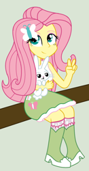 Size: 1056x2008 | Tagged: safe, artist:mrtheamazingdude, artist:mtad2, angel bunny, fluttershy, equestria girls, peace sign, simple background, sitting