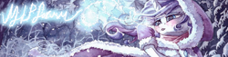 Size: 1000x250 | Tagged: artist needed, source needed, useless source url, safe, princess platinum, rarity, pony, unicorn, hearth's warming eve (episode), banner, blushing, clothes, coat, mlpforums, outfit, snow, solo