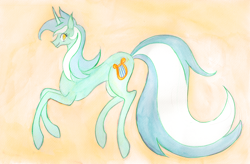 Size: 1024x673 | Tagged: safe, artist:enuwey, lyra heartstrings, pony, unicorn, female, green coat, horn, mare, solo, two toned mane