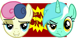 Size: 319x158 | Tagged: artist needed, safe, bon bon, lyra heartstrings, sweetie drops, pony, unicorn, female, horn, mare