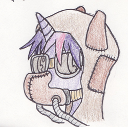 Size: 968x960 | Tagged: safe, artist:strange_mark, derpibooru import, twilight sparkle, goggles, respirator, s.t.a.l.k.e.r., solo, traditional art