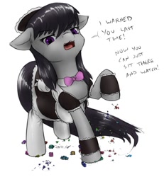 Size: 810x877 | Tagged: safe, artist:alloyrabbit, octavia melody, earth pony, pony, clothes, crushing, destruction, maid, solo, stomping, toy