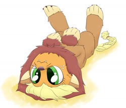 Size: 1400x1200 | Tagged: safe, artist:gamijack, applejack, earth pony, pony, scare master, :3, applecat, applelion, clothes, costume, cute, jackabetes, nightmare night costume, on back, solo, upside down