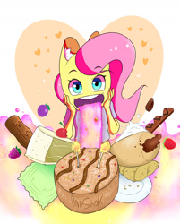 Size: 1450x1800 | Tagged: safe, artist:0ndshok, fluttershy, anthro, cake, food, mouth watering, pastry, solo, vomit, vomiting