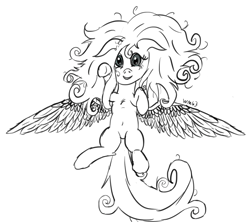 Size: 1024x908 | Tagged: safe, artist:wapamario63, fluttershy, pegasus, pony, bad anatomy, cute, messy mane, monochrome, on back, shyabetes, spread wings, wings