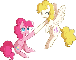 Size: 922x734 | Tagged: safe, artist:amazingmollusk, pinkie pie, surprise, pony, hoofbump, pie daily, simple background, sitting, transparent background