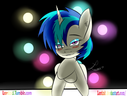 Size: 2500x1900 | Tagged: safe, artist:lordzid, dj pon-3, vinyl scratch, pony, unicorn, blushing, lip bite, solo