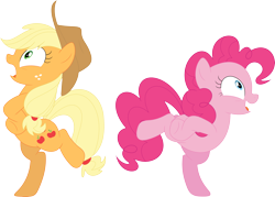 Size: 3594x2577 | Tagged: safe, artist:porygon2z, applejack, pinkie pie, earth pony, pony, applejack's "day" off, bipedal, chickenjack, simple background, transparent background, vector