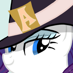 Size: 706x706 | Tagged: safe, artist:ciaran, derpibooru exclusive, rarity, pony, unicorn, rarity investigates, bust, close-up, detective rarity, female, hat, letter, lidded eyes, mare, portrait, simple background, smiling, solo