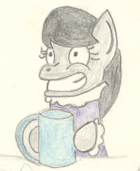 Size: 1599x1953 | Tagged: safe, artist:barryfrommars, octavia melody, earth pony, pony, coffee, cup, hyperactive, hypertavia, mug, pencil drawing, traditional art