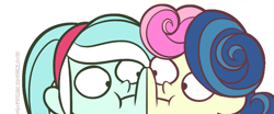 Size: 803x333 | Tagged: safe, artist:egophiliac, edit, bon bon, lyra heartstrings, sweetie drops, equestria girls, friendship games, life is a runway, :i, :t, cheek squish, cropped, cute, female, lesbian, lyrabetes, lyrabon, shipping, smoosh