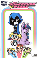 Size: 447x680 | Tagged: safe, artist:retrostarling, derpibooru import, twilight sparkle, bubbles (powerpuff girls), crossover, exploitable meme, meme, raven (teen titans), same voice actor