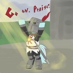 Size: 1024x1024 | Tagged: safe, artist:rautaketju13, lyra heartstrings, armor, crossover, dark souls, praise the sun, simple background, solaire of astora