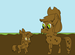 Size: 1700x1250 | Tagged: safe, artist:amateur-draw, apple bloom, applejack, earth pony, pony, 1000 hours in ms paint, ms paint, mud