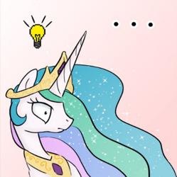 Size: 556x558 | Tagged: safe, artist:p.a.r.m.s, princess celestia, alicorn, pony, ..., female, idea, lamp, solo