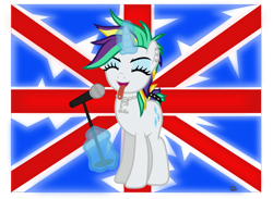 Size: 2208x1617 | Tagged: safe, artist:anime-equestria, rarity, pony, unicorn, alternate hairstyle, british, ear piercing, eyes closed, eyeshadow, female, flag, jewelry, magic, makeup, mare, microphone, necklace, piercing, punk, raripunk, solo, tongue out, tongue piercing, union jack, vector