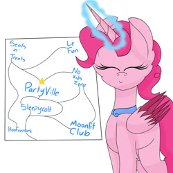 Size: 1280x1280 | Tagged: safe, artist:tomboygirl45, pinkie pie, alicorn, pony, ask, colored wings, eyes closed, magic, map, multicolored wings, pinkiecorn, princessponk, race swap, smiling, solo, tumblr, xk-class end-of-the-world scenario