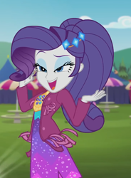 Size: 724x985 | Tagged: safe, screencap, rarity, better together, choose your own ending, equestria girls, inclement leather, beautiful, clothes, cropped, cute, female, jacket, lidded eyes, open mouth, outdoors, pose, raised eyebrow, raribetes, smiling, solo focus, suede jacket
