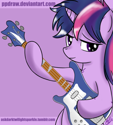 Size: 1200x1320 | Tagged: safe, artist:ppdraw, derpibooru import, twilight sparkle, bass guitar, guitar, musical instrument, solo