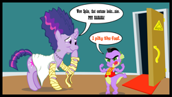 Size: 1819x1024 | Tagged: safe, artist:geekscomeoutatnight, derpibooru import, spike, twilight sparkle, dragon, bride of frankenstein, clothes, costume, elsa lanchester, i pity the fool, mr. t