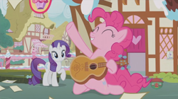 Size: 1234x692 | Tagged: safe, screencap, pinkie pie, rarity, pony, unicorn, honest apple, guitar