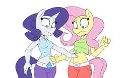 Size: 900x559 | Tagged: safe, artist:nezzux, fluttershy, rarity, anthro, belly button, female, fetish, flarity, lesbian, navel fetish, navel play, shipping