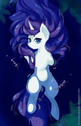 Size: 704x1100 | Tagged: safe, artist:wintershibe, rarity, pony, unicorn, colored pupils, cute, female, floating, lavender, looking at you, mare, on back, raribetes, smiling, solo, water, wet, wet mane, wet mane rarity
