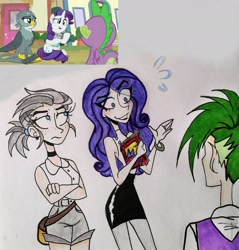 Size: 1928x2015 | Tagged: safe, artist:citi, screencap, gabby, rarity, spike, dragon, human, dragon dropped, gabby is not amused, human spike, humanized, scene interpretation, screencap reference, skinny, winged spike