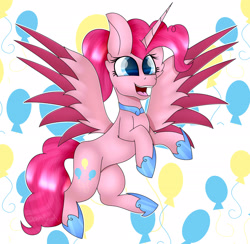 Size: 2649x2583 | Tagged: safe, artist:tomboygirl45, pinkie pie, alicorn, pony, alicornified, balloon, high res, pinkiecorn, princessponk, race swap, smiling, solo, xk-class end-of-the-world scenario