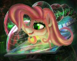 Size: 1543x1229 | Tagged: safe, artist:eltaile, pinkie pie, pony, '90s, chromatic aberration, computer screen, digital, internet, solo