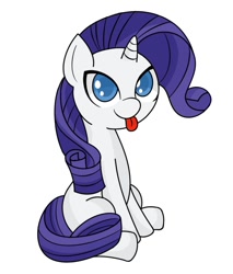 Size: 555x651 | Tagged: safe, artist:handgunboi, rarity, pony, unicorn, :p, colored pupils, cute, female, mare, missing cutie mark, raribetes, simple background, sitting, solo, tongue out, white background