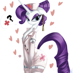 Size: 800x800 | Tagged: safe, artist:cladz, rarity, pony, semi-anthro, unicorn, colored, female, heart, mare, nurse outfit, question mark, simple background, solo, white background