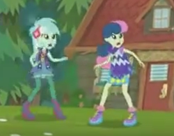 Size: 458x358 | Tagged: safe, screencap, bon bon, lyra heartstrings, sweetie drops, equestria girls, legend of everfree, camp fashion show outfit, clothes, shoes, sneakers