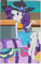 Size: 480x854 | Tagged: safe, edit, screencap, rarity, equestria girls, equestria girls series, the salty sails, barefoot, clothes, cropped, crossed legs, feet, hat, legs, lifejacket, nail polish, sarong, sexy, solo, sun hat, swimsuit, toenail polish, toenails