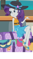 Size: 480x854 | Tagged: safe, screencap, rarity, equestria girls, equestria girls series, the salty sails, clothes, cropped, crossed legs, feet, flip-flops, hat, legs, lifejacket, nail polish, sandals, sarong, sexy, solo, sun hat, swimsuit, toenail polish, toenails