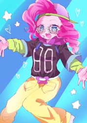 Size: 595x842 | Tagged: safe, artist:weiliy, pinkie pie, dance magic, equestria girls, spoiler:eqg specials, abstract background, clothes, cute, diapinkes, mc pinkie, rapper pie, shutter shades, solo, sunglasses