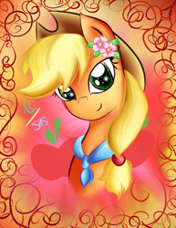 Size: 1024x1325 | Tagged: safe, artist:animechristy, applejack, earth pony, pony, bandana, female, looking at you, mare, smiling, solo