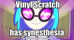 Size: 640x343 | Tagged: safe, dj pon-3, vinyl scratch, equestria girls, music to my ears, rainbow rocks, headcanon, humanized, solo, synesthesia