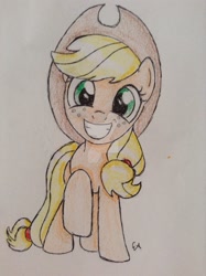 Size: 1024x1371 | Tagged: safe, artist:xxarianagrandefanxx, applejack, earth pony, pony, colored pencil drawing, cute, jackabetes, sketch, smiling, solo, traditional art, watermark