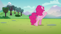 Size: 1280x720 | Tagged: safe, screencap, pinkie pie, earth pony, pony, the mane attraction, female, mare, plot, raised hoof, solo